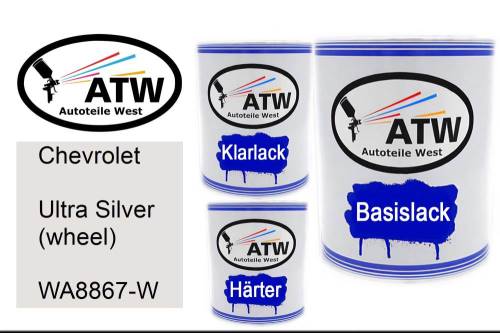 Chevrolet, Ultra Silver (wheel), WA8867-W: 1L Lackdose + 1L Klarlack + 500ml Härter - Set, von ATW Autoteile West.